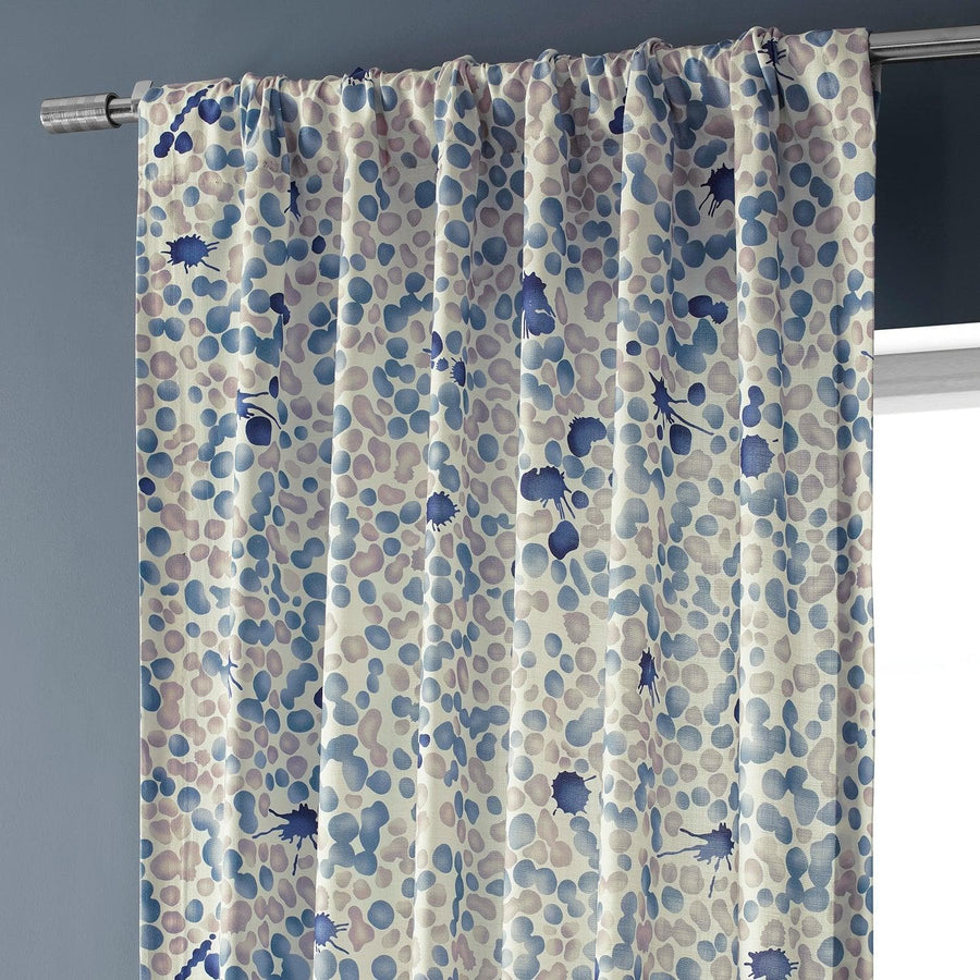 Pebbles Blue Textured Printed Cotton Room Darkening Curtain - HalfPriceDrapes.com