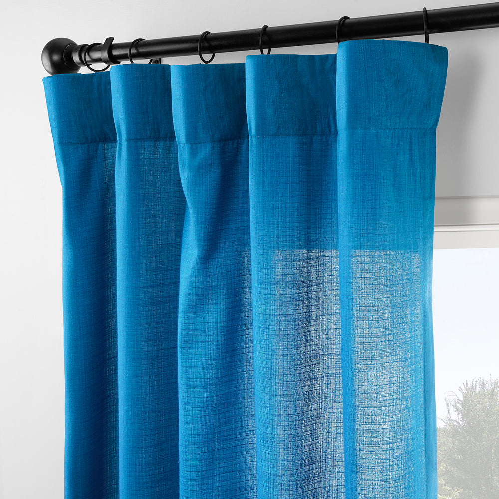 Blue Rustic Linen Weave Light Filtering Curtain Pair (2 Panels)