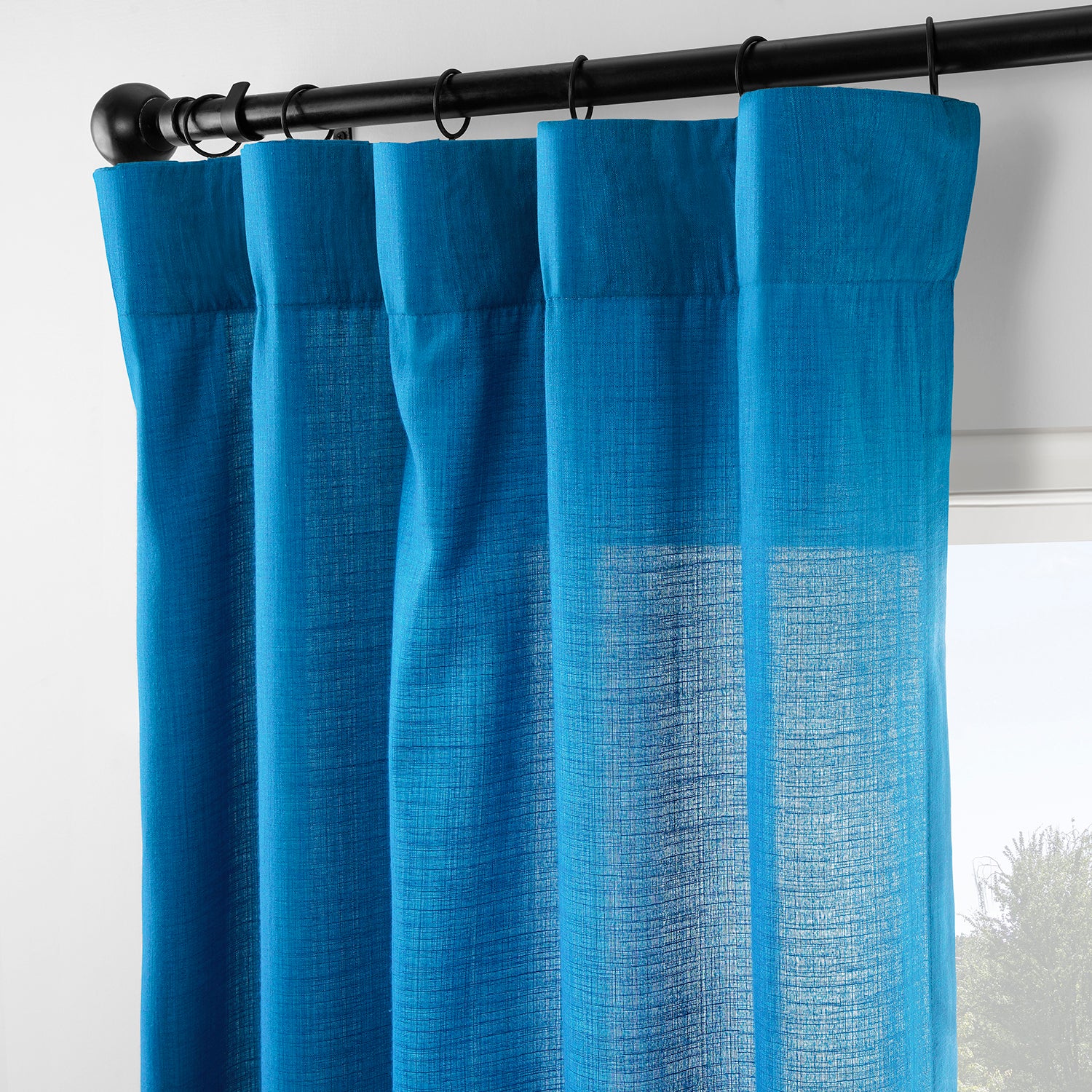 Blue Rustic Linen Weave Light Filtering Curtain Pair (2 Panels)