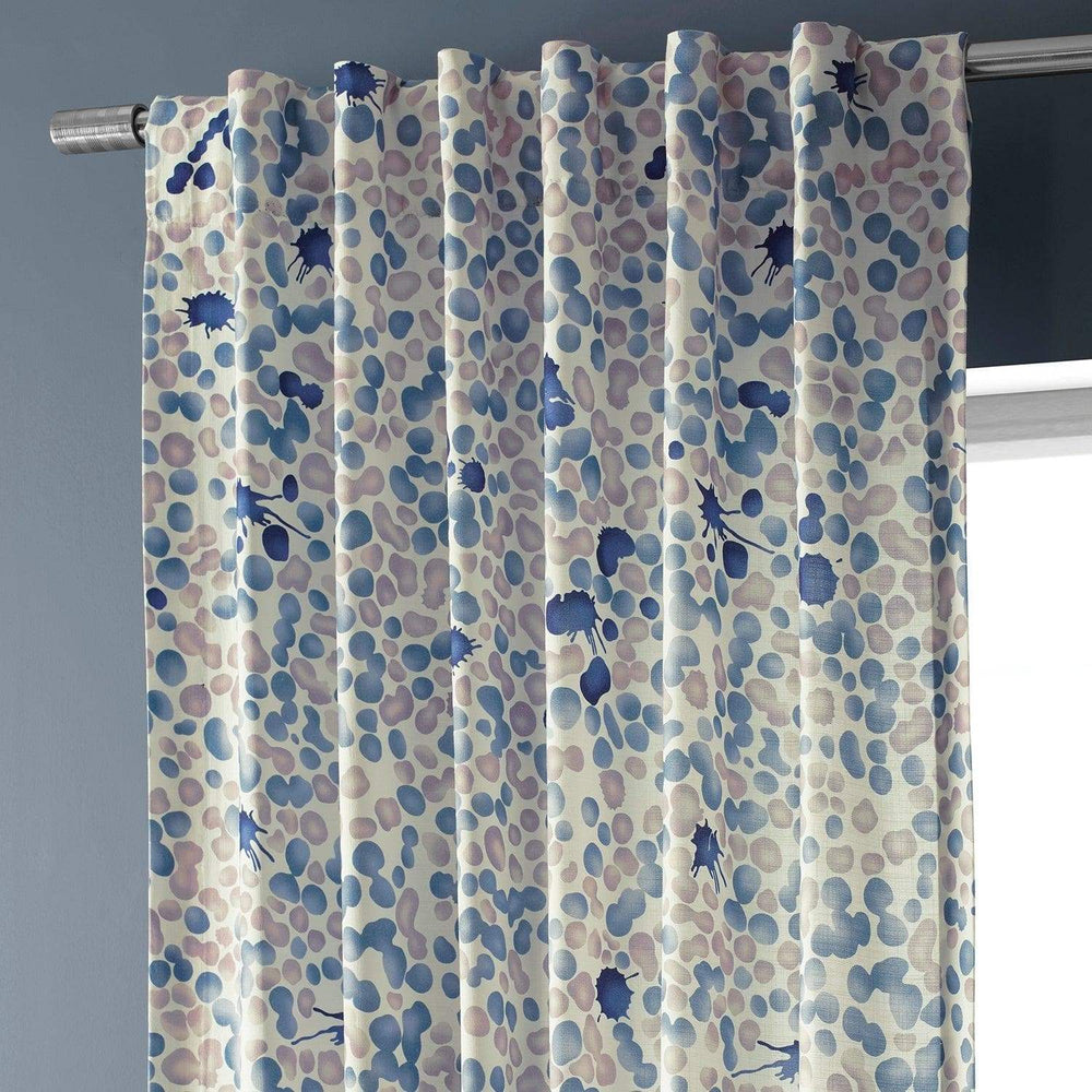 Pebbles Blue Textured Printed Cotton Room Darkening Curtain - HalfPriceDrapes.com