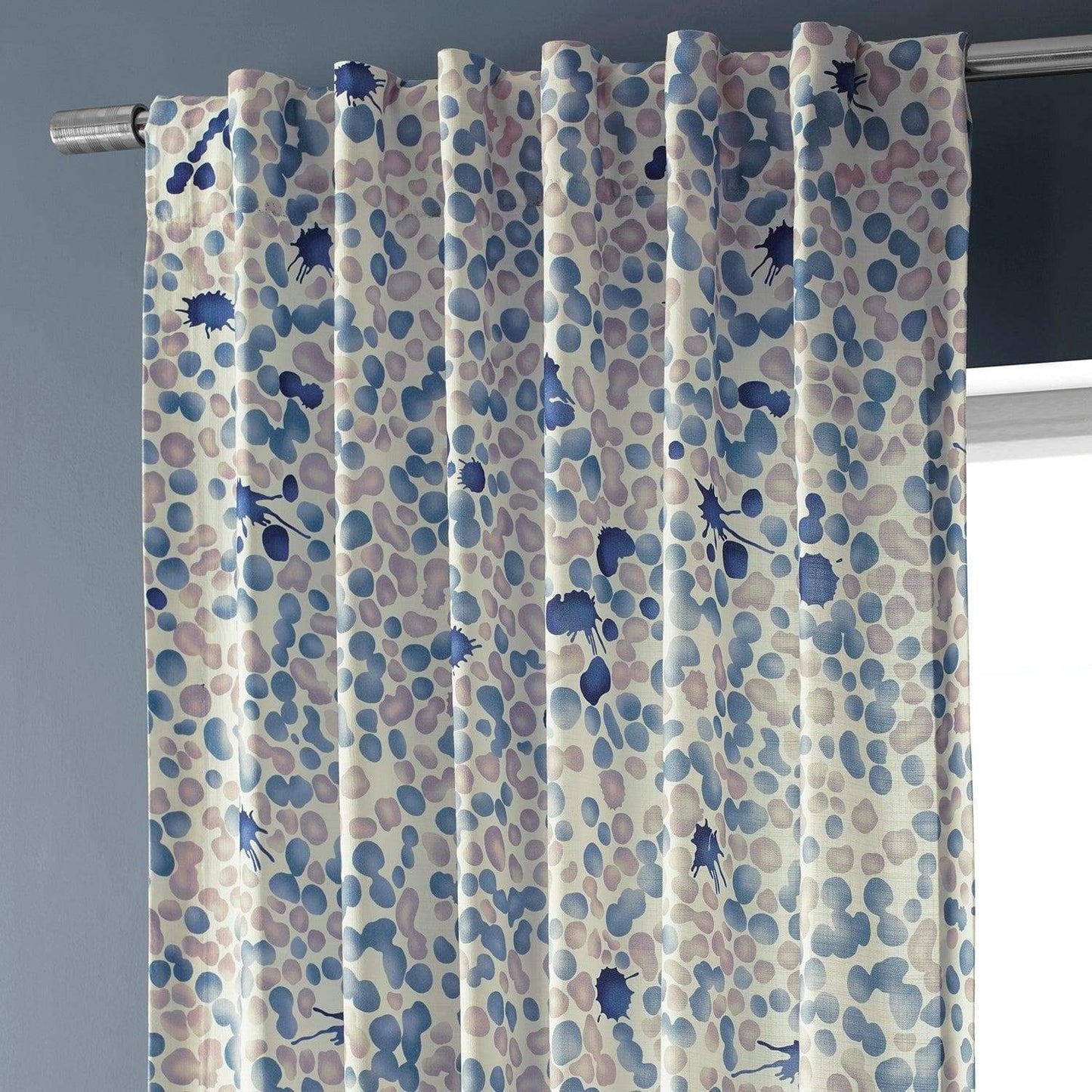 Pebbles Blue Textured Printed Cotton Room Darkening Curtain - HalfPriceDrapes.com