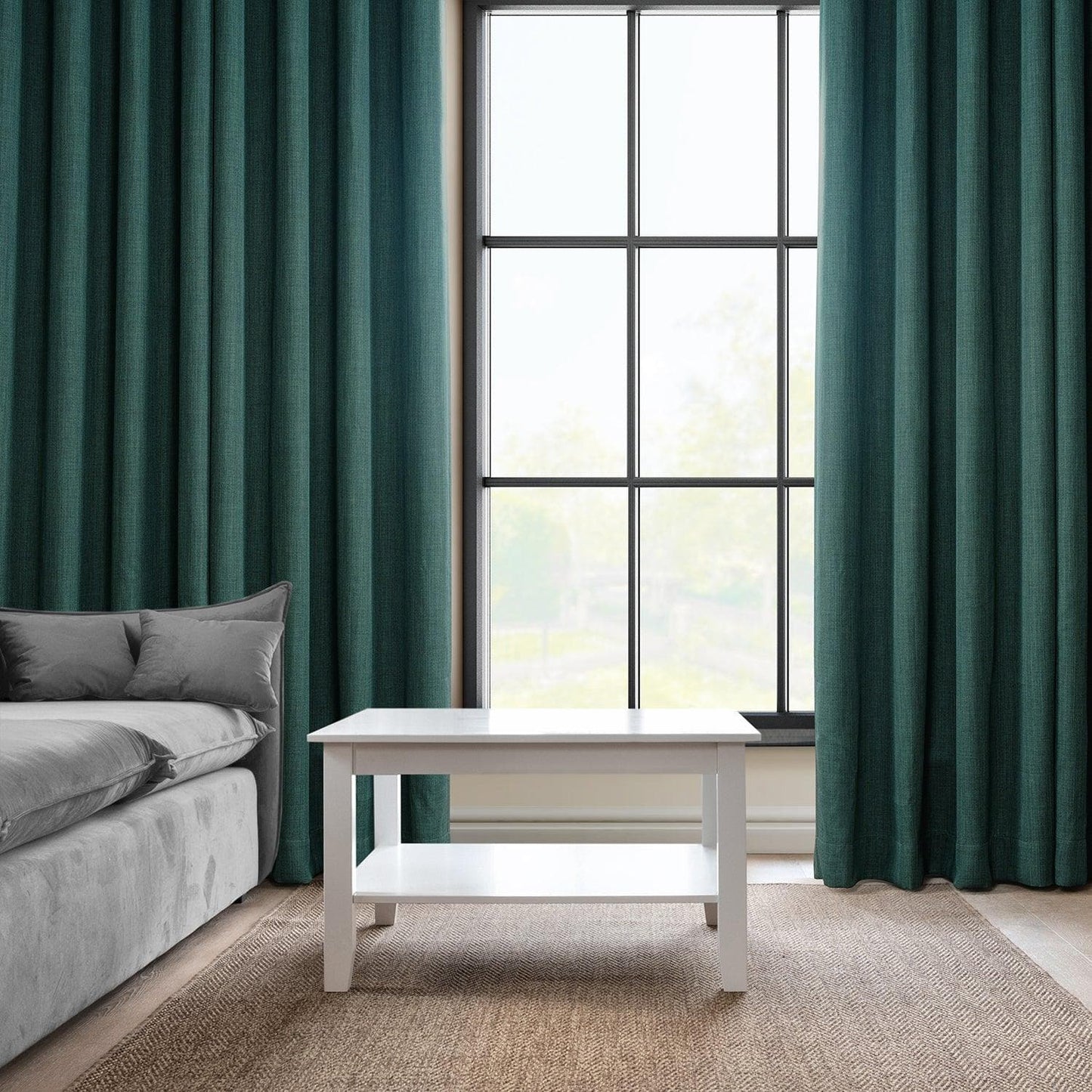 Slate Teal Grommet Textured Faux Linen Room Darkening Curtain - HalfPriceDrapes.com