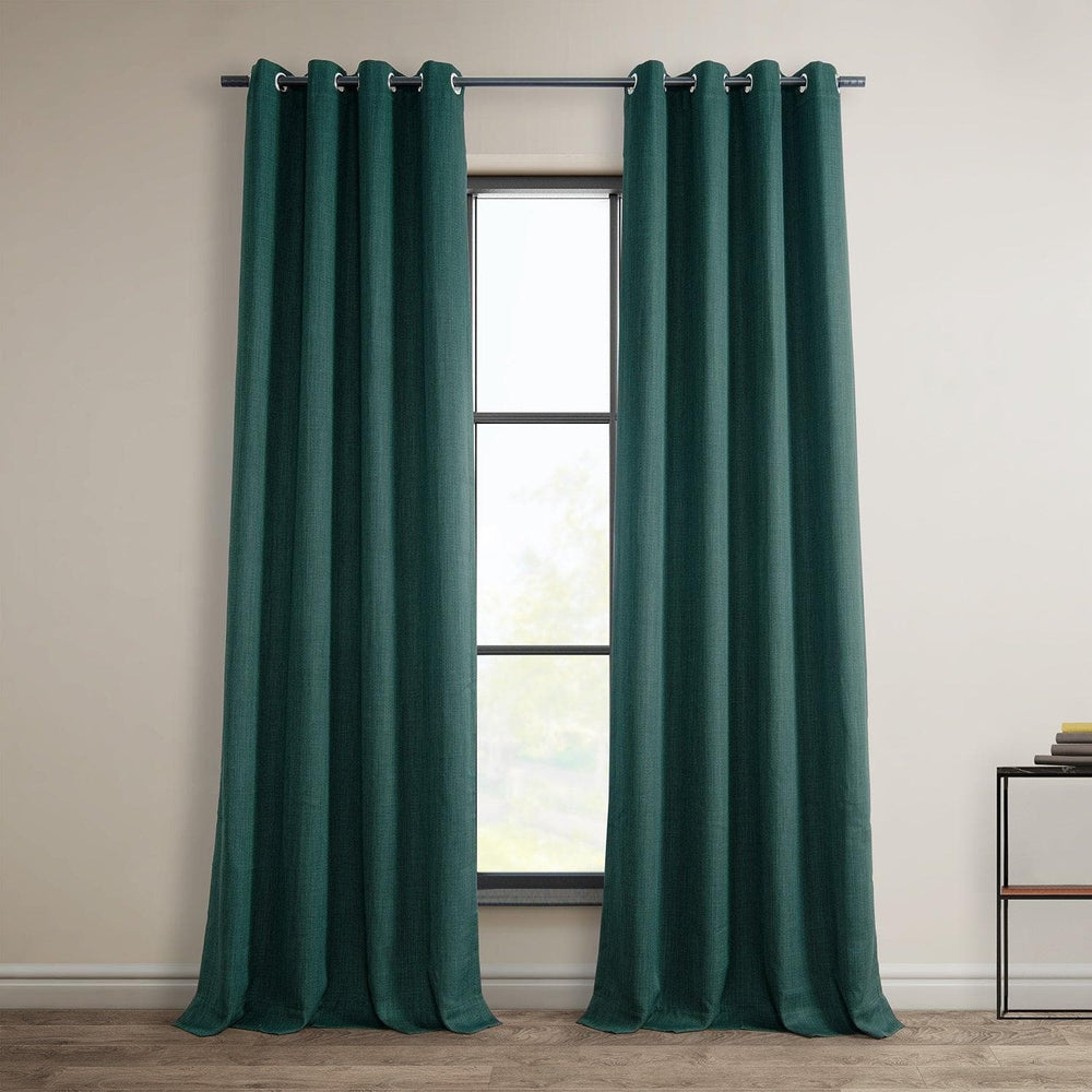Slate Teal Grommet Textured Faux Linen Room Darkening Curtain - HalfPriceDrapes.com