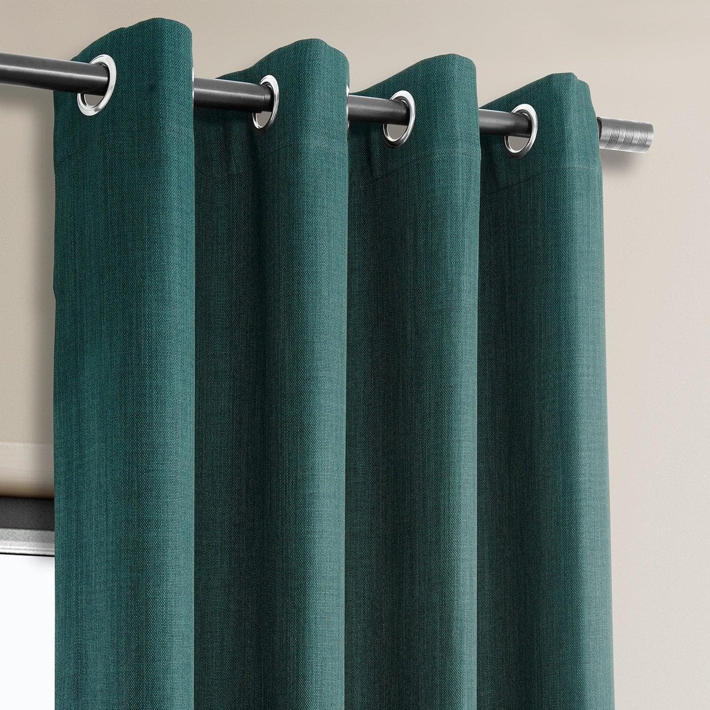 Slate Teal Grommet Textured Faux Linen Room Darkening Curtain - HalfPriceDrapes.com