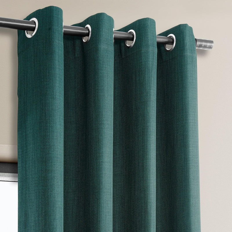 Slate Teal Grommet Textured Faux Linen Room Darkening Curtain - HalfPriceDrapes.com