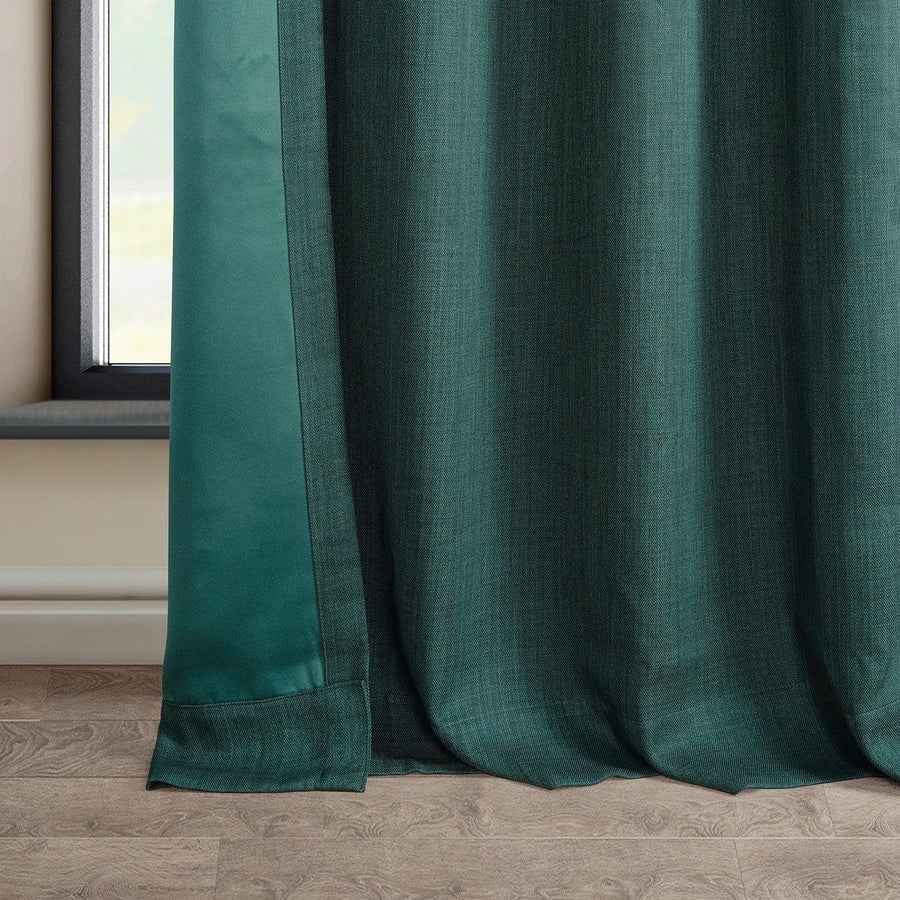 Slate Teal Grommet Textured Faux Linen Room Darkening Curtain - HalfPriceDrapes.com