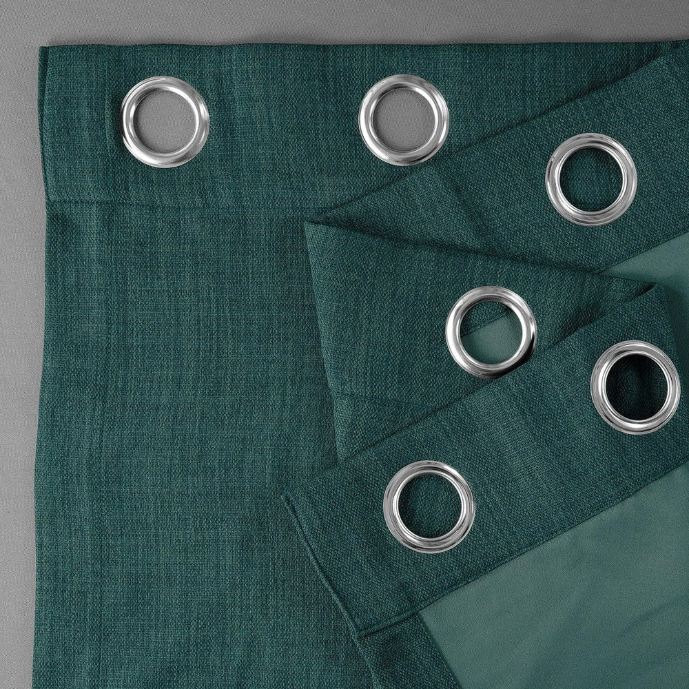 Slate Teal Grommet Textured Faux Linen Room Darkening Curtain - HalfPriceDrapes.com