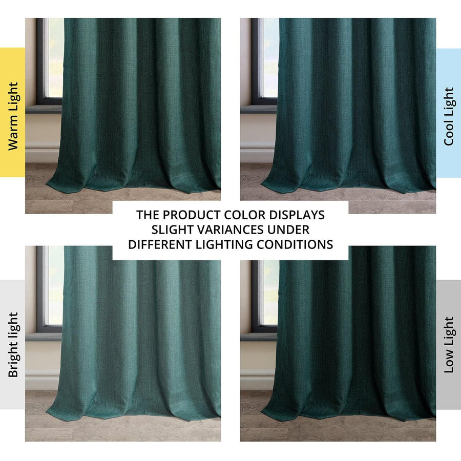 Slate Teal Grommet Textured Faux Linen Room Darkening Curtain - HalfPriceDrapes.com