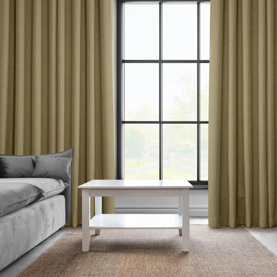 Nomad Tan Grommet Textured Faux Linen Room Darkening Curtain - HalfPriceDrapes.com