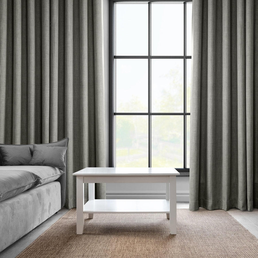 Blazer Grey Grommet Textured Faux Linen Room Darkening Curtain - HalfPriceDrapes.com