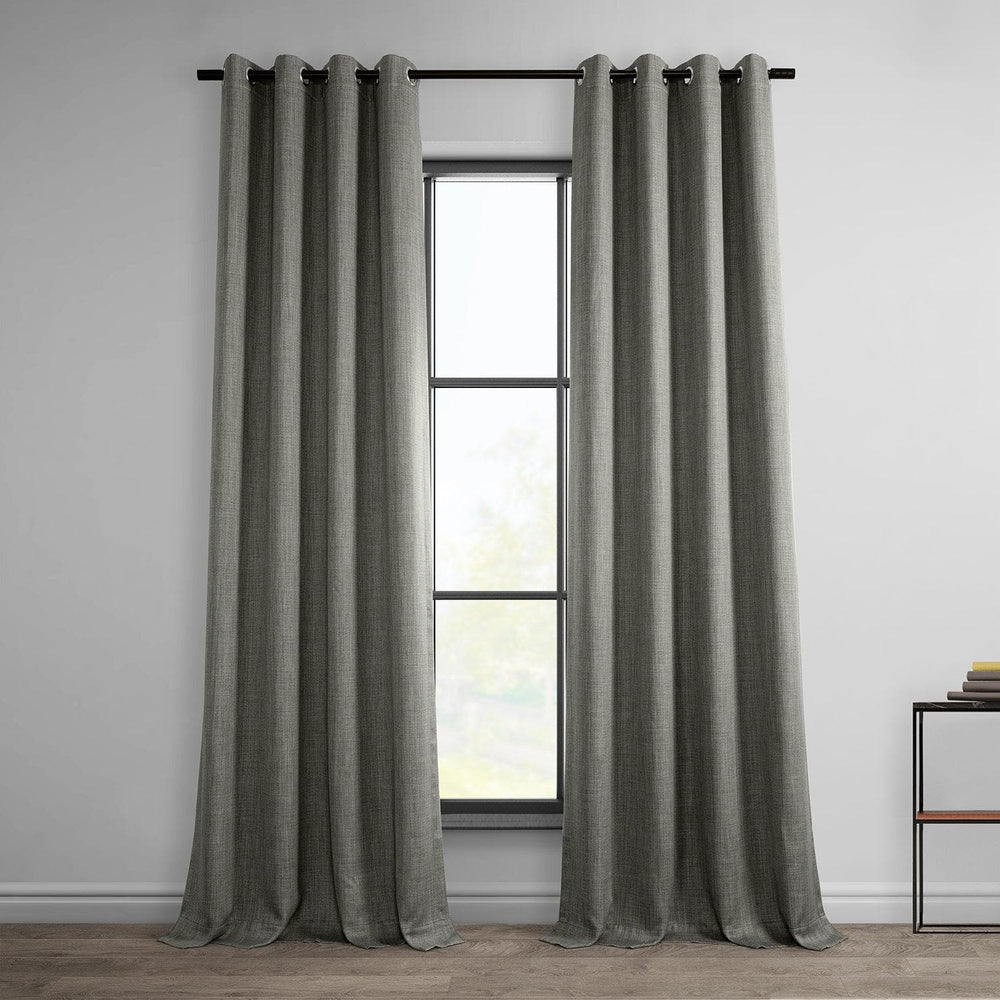 Blazer Grey Grommet Textured Faux Linen Room Darkening Curtain - HalfPriceDrapes.com