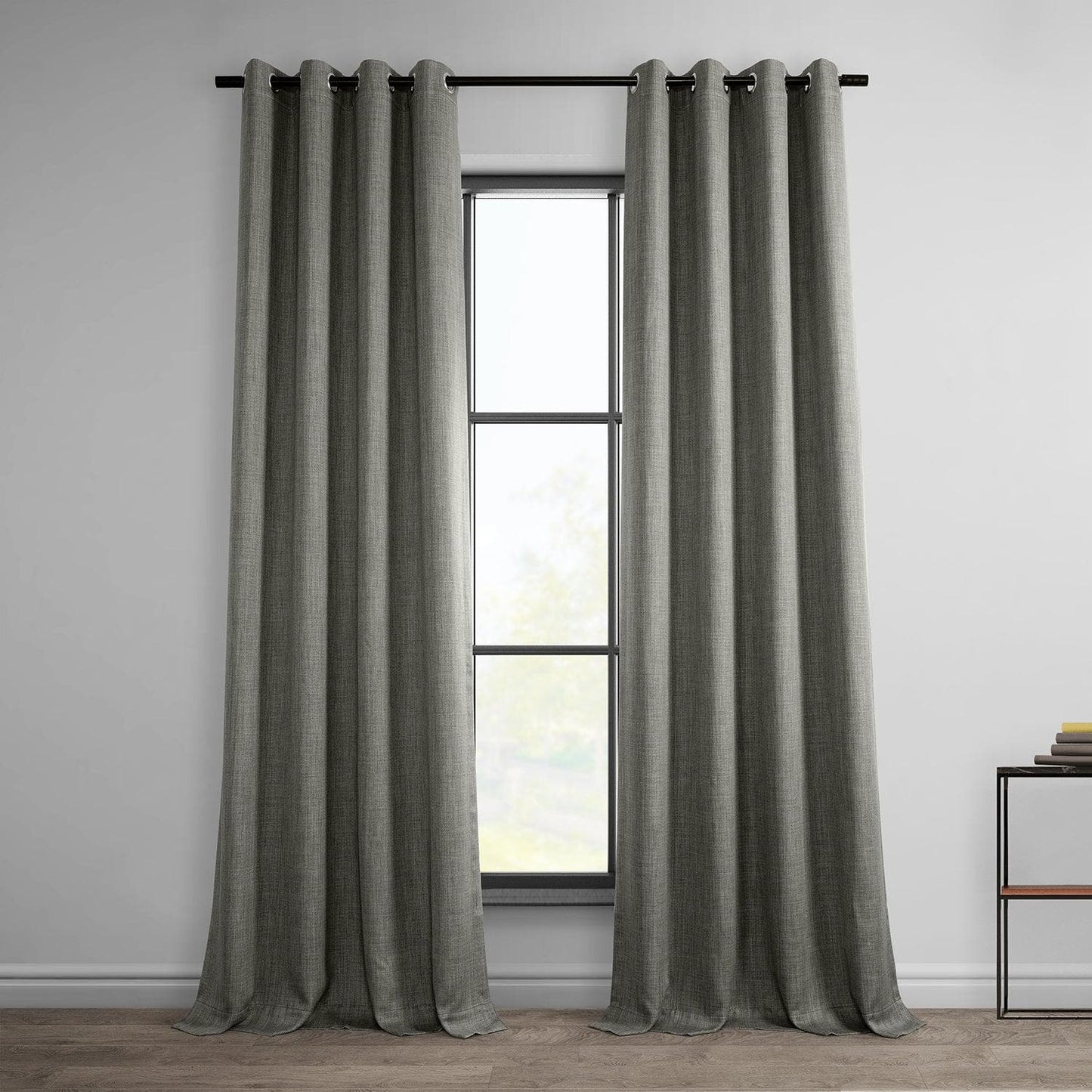 Blazer Grey Grommet Textured Faux Linen Room Darkening Curtain - HalfPriceDrapes.com