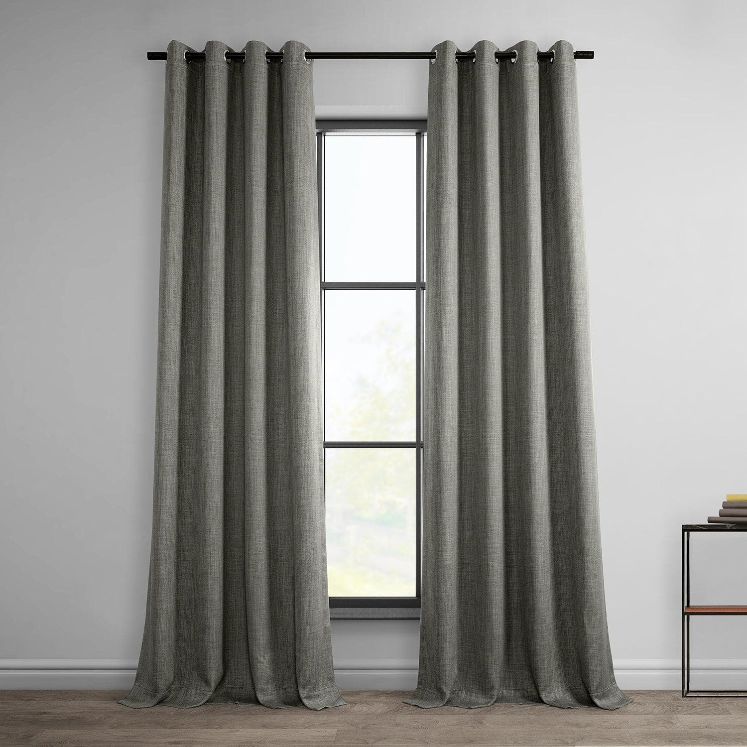 Blazer Grey Grommet Textured Faux Linen Room Darkening Curtain - HalfPriceDrapes.com