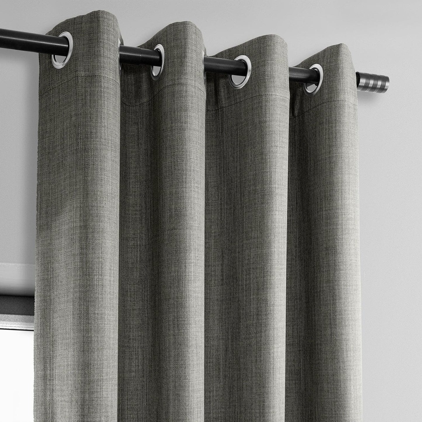 Blazer Grey Grommet Textured Faux Linen Room Darkening Curtain - HalfPriceDrapes.com