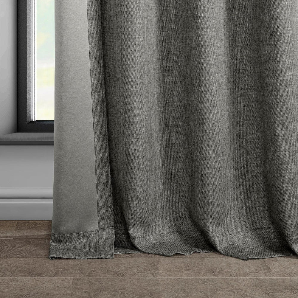 Blazer Grey Grommet Textured Faux Linen Room Darkening Curtain - HalfPriceDrapes.com