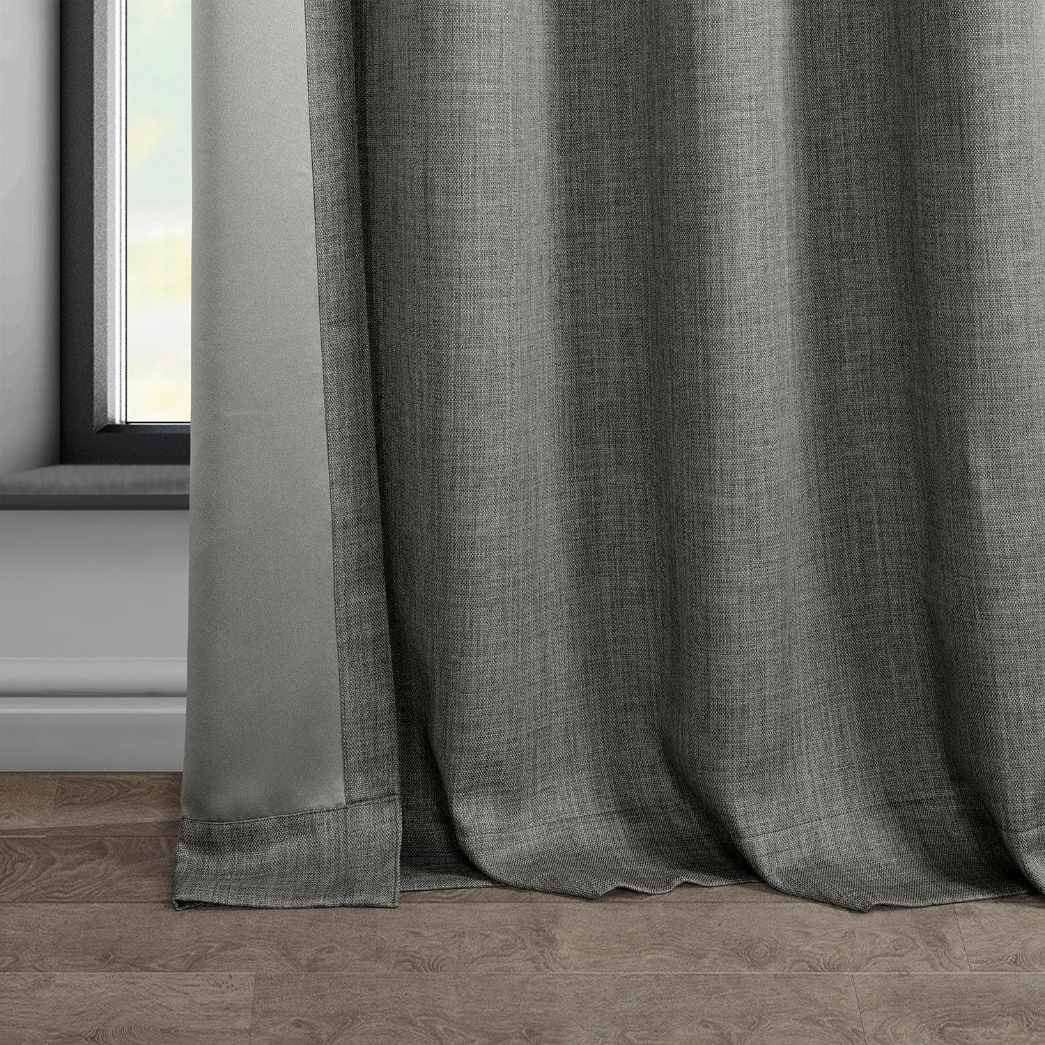 Blazer Grey Grommet Textured Faux Linen Room Darkening Curtain - HalfPriceDrapes.com