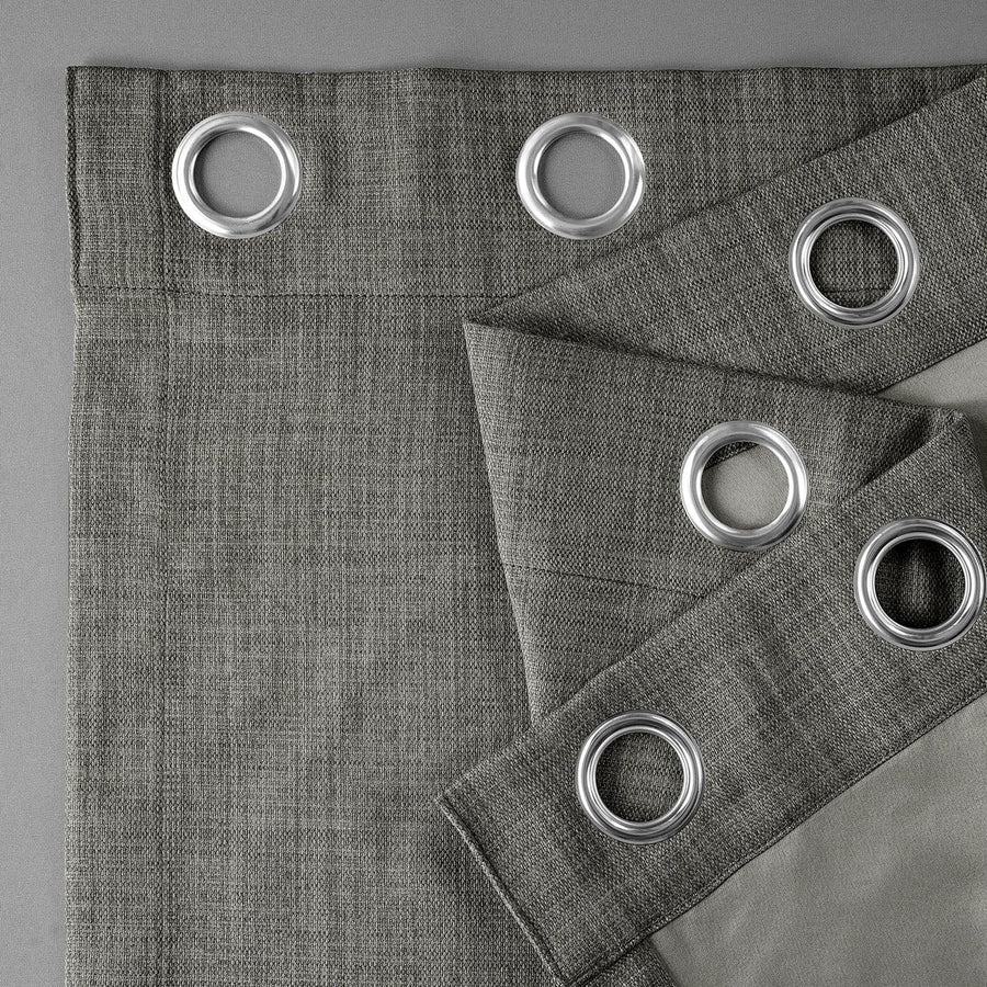 Blazer Grey Grommet Textured Faux Linen Room Darkening Curtain - HalfPriceDrapes.com