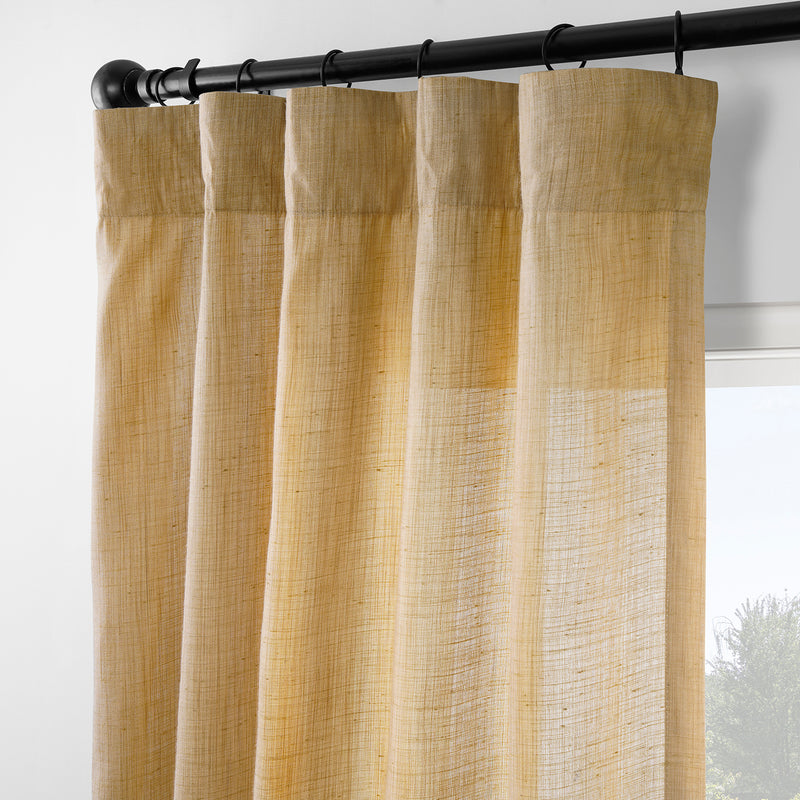 Tan Rustic Linen Weave Light Filtering Curtain Pair (2 Panels)
