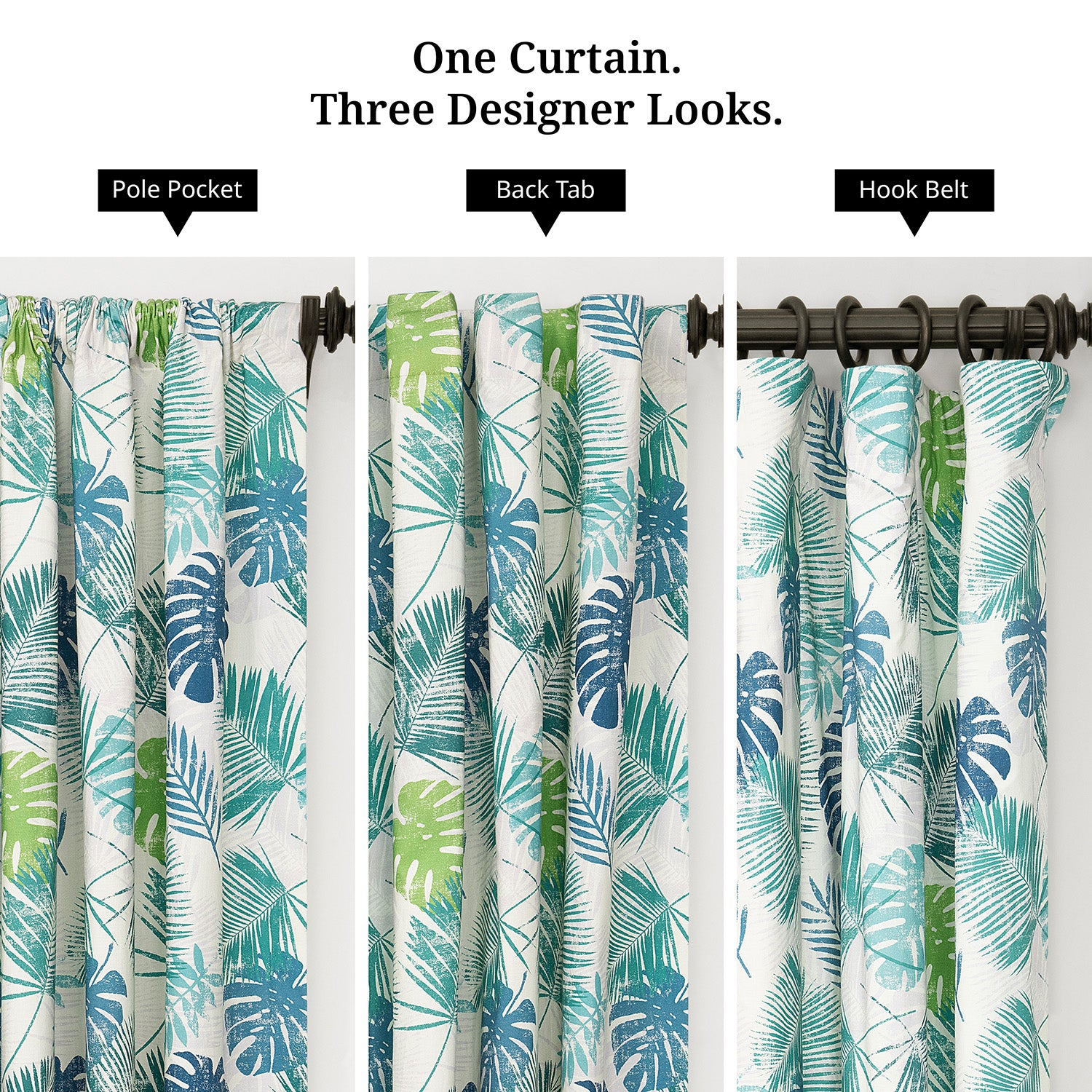 Palm Cove Blue Green Floral Dune Cotton Textured Printed Custom Curtain