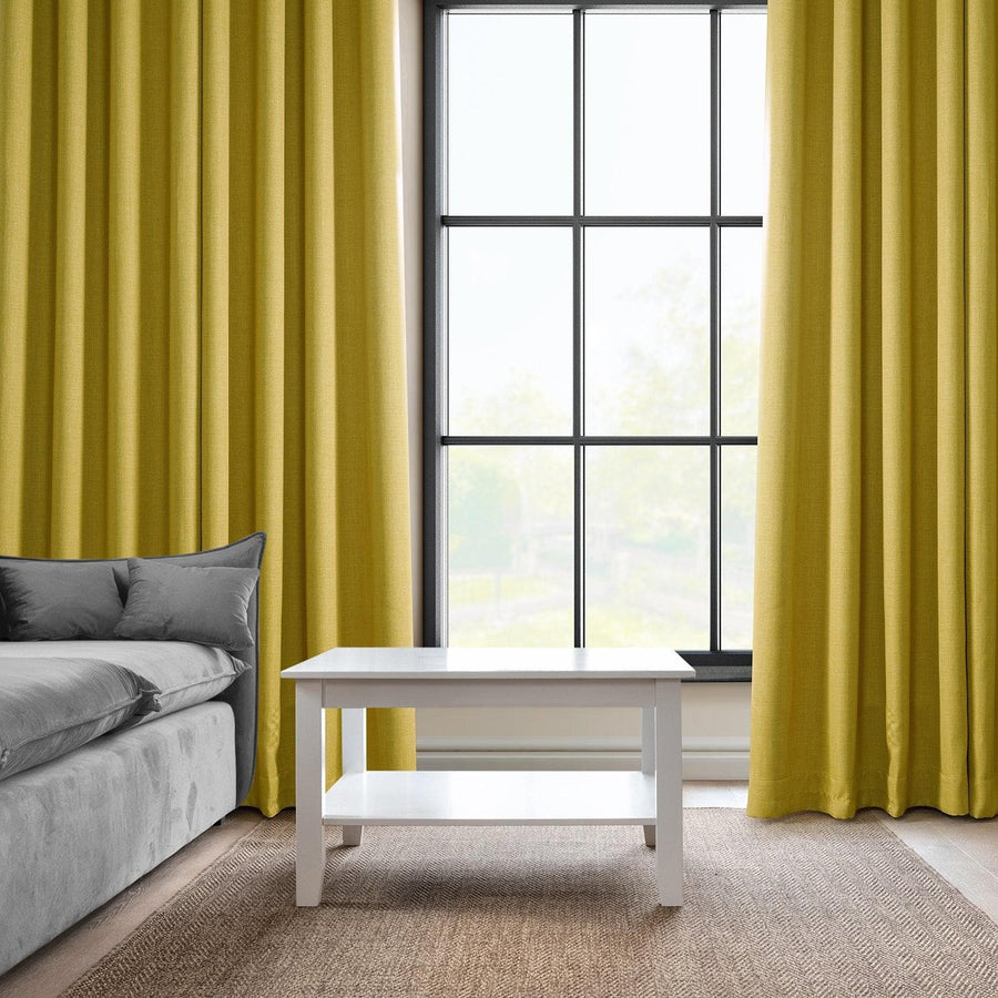Ochre Grommet Textured Faux Linen Room Darkening Curtain - HalfPriceDrapes.com