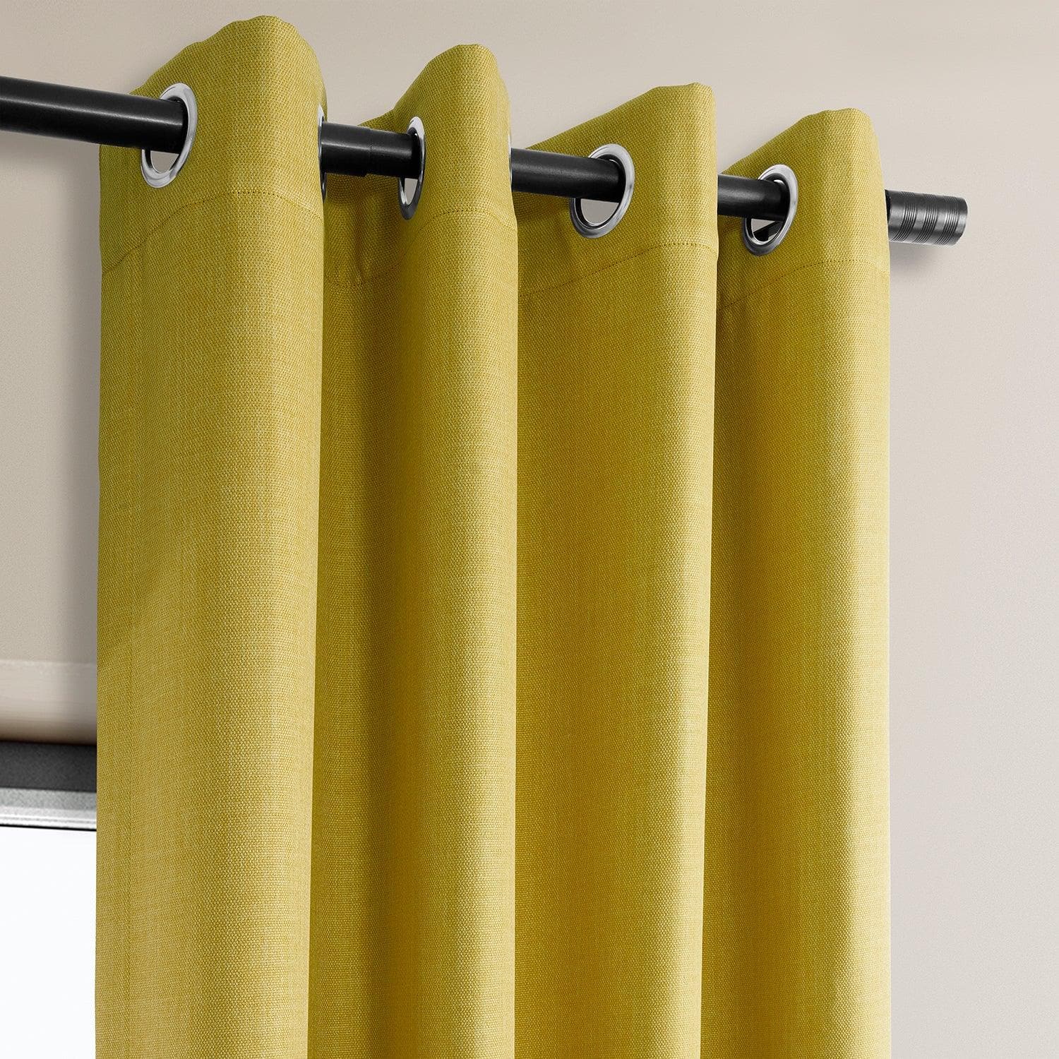 Ochre Grommet Textured Faux Linen Room Darkening Curtain