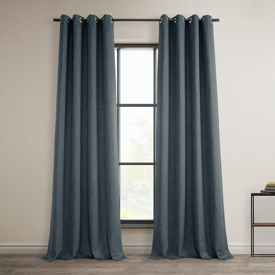 Reverie Blue Grommet Textured Faux Linen Room Darkening Curtain - HalfPriceDrapes.com