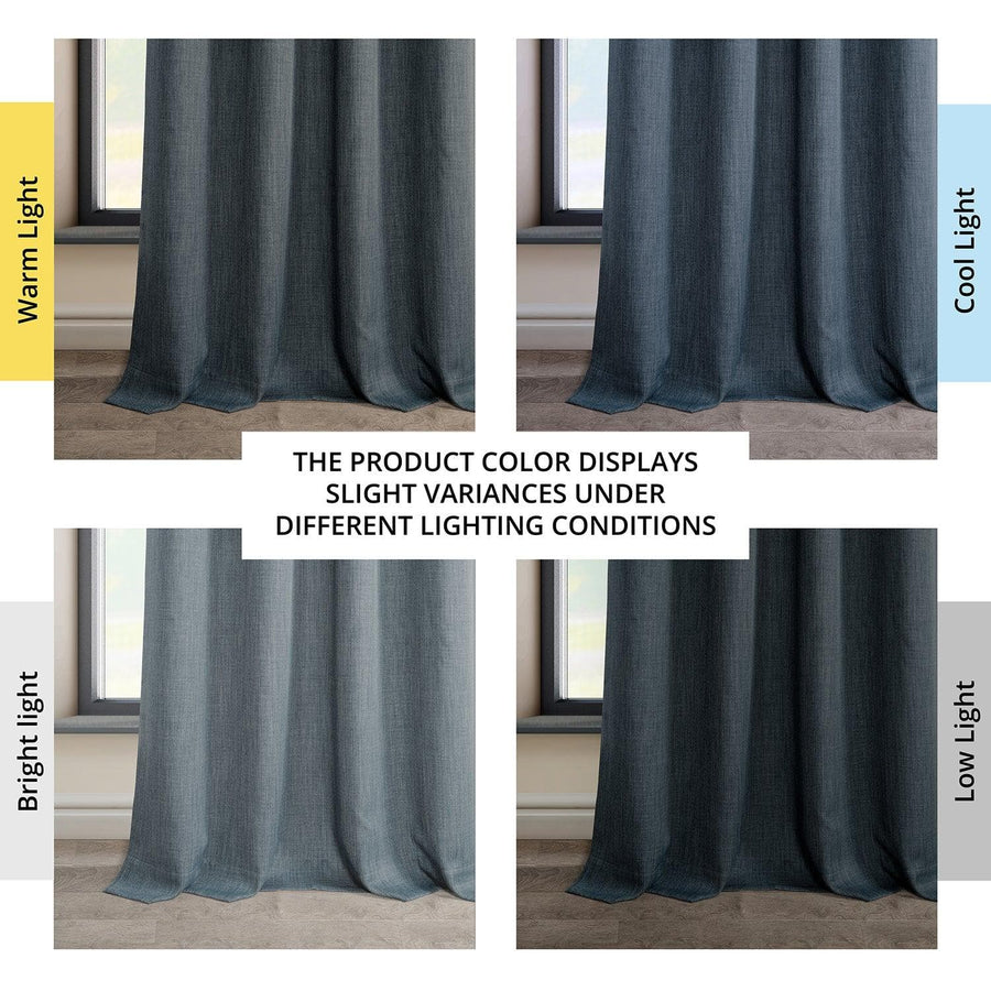 Reverie Blue Grommet Textured Faux Linen Room Darkening Curtain - HalfPriceDrapes.com