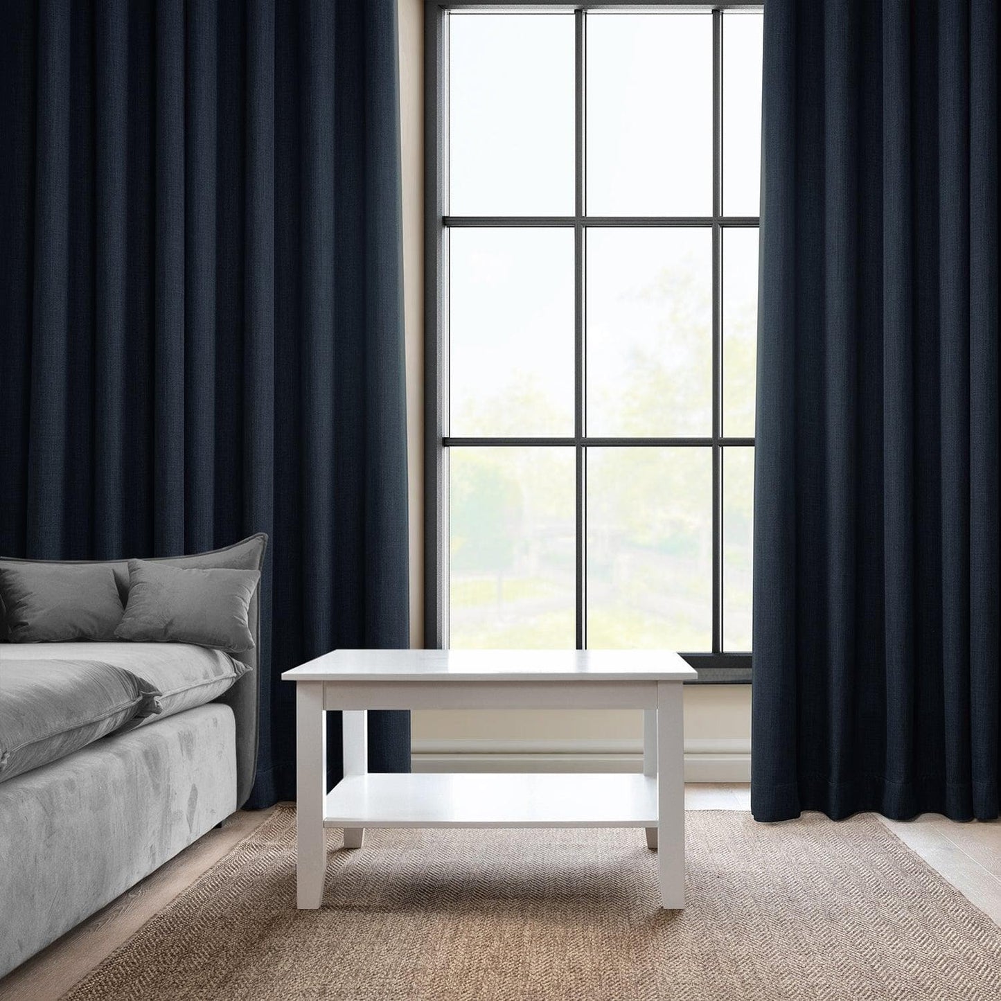 Nightfall Navy Grommet Textured Faux Linen Room Darkening Curtain - HalfPriceDrapes.com