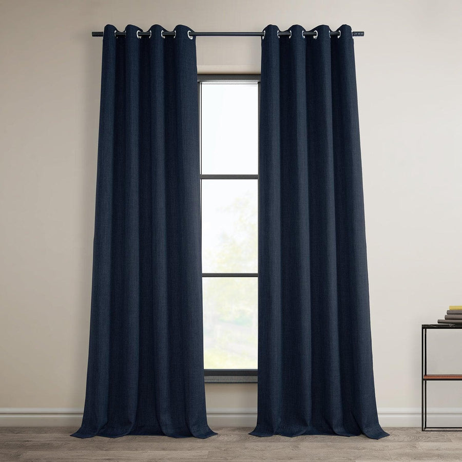Nightfall Navy Grommet Textured Faux Linen Room Darkening Curtain - HalfPriceDrapes.com