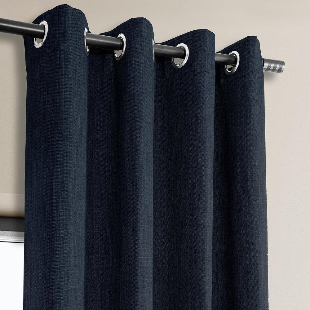 Nightfall Navy Grommet Textured Faux Linen Room Darkening Curtain - HalfPriceDrapes.com