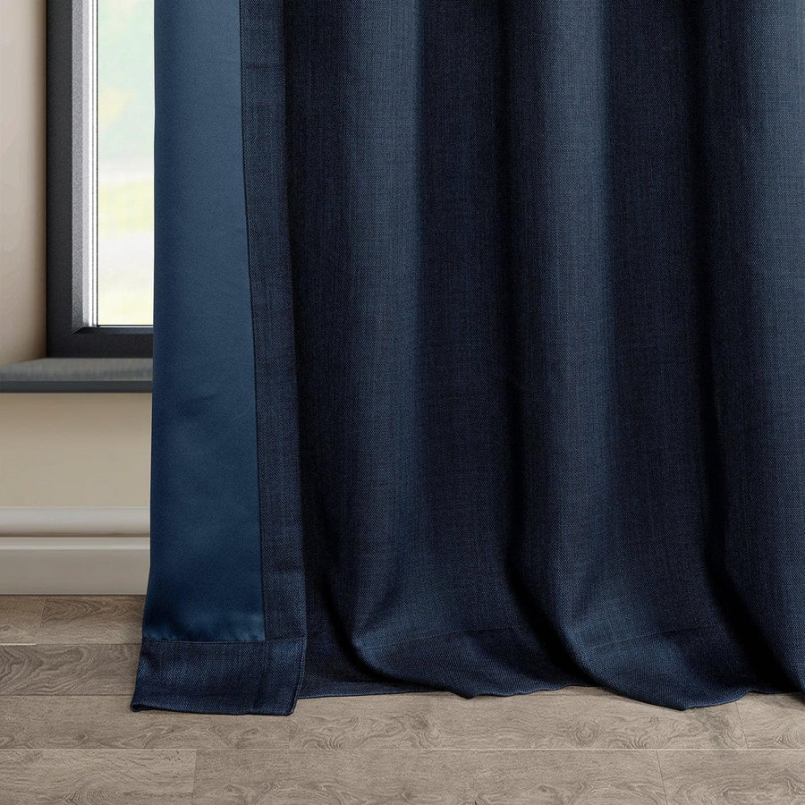 Nightfall Navy Grommet Textured Faux Linen Room Darkening Curtain - HalfPriceDrapes.com