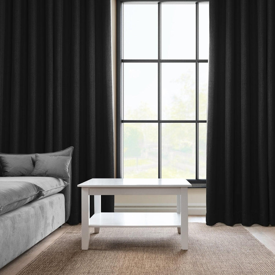 Essential Black Grommet Textured Faux Linen Room Darkening Curtain - HalfPriceDrapes.com