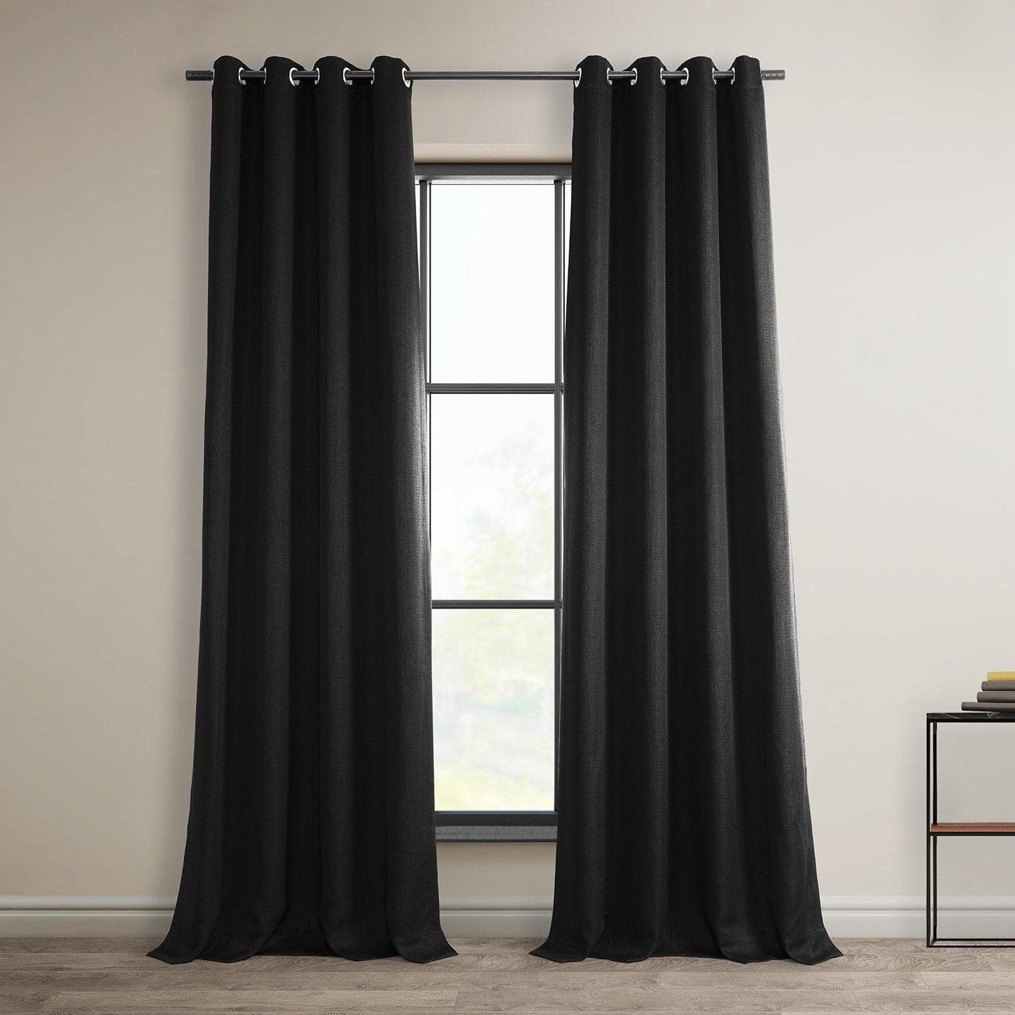 Essential Black Grommet Textured Faux Linen Room Darkening Curtain - HalfPriceDrapes.com