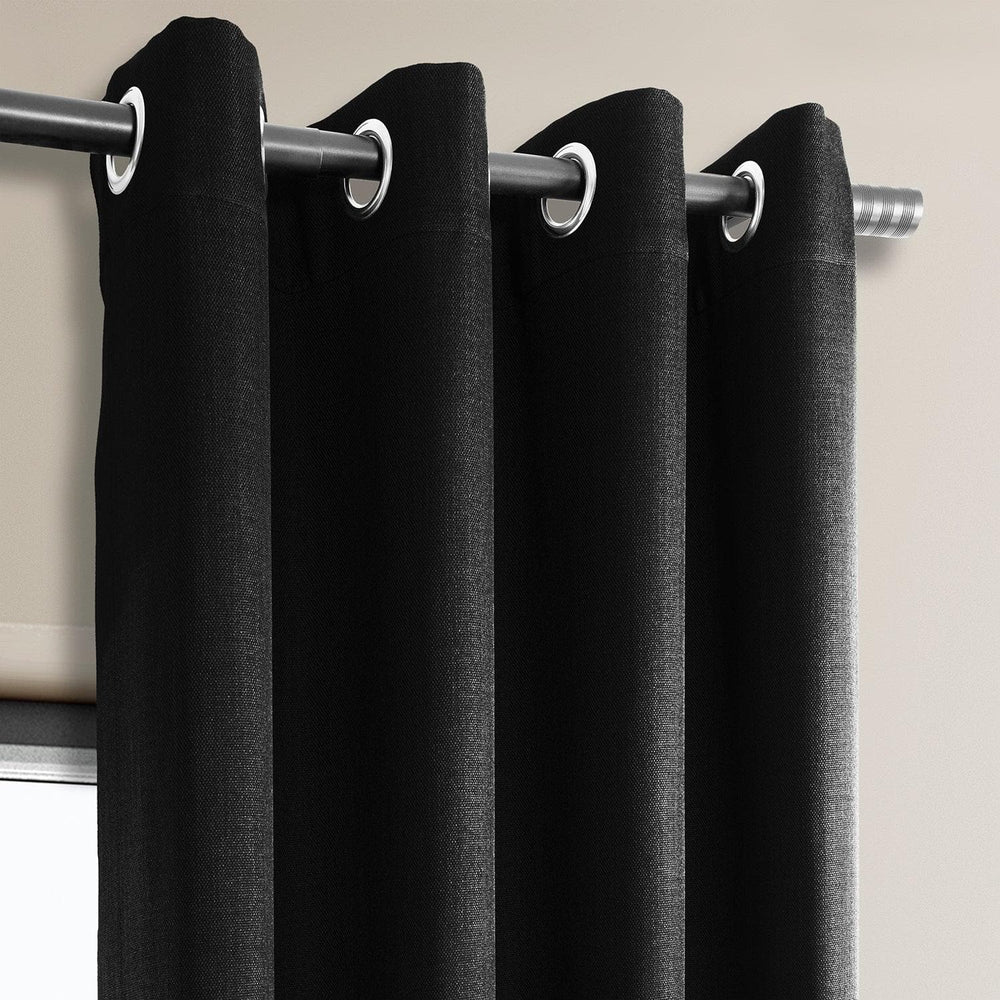 Essential Black Grommet Textured Faux Linen Room Darkening Curtain - HalfPriceDrapes.com