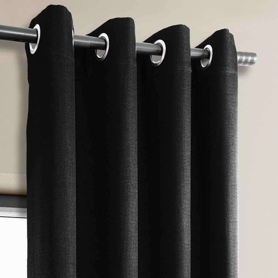 Essential Black Grommet Textured Faux Linen Room Darkening Curtain - HalfPriceDrapes.com