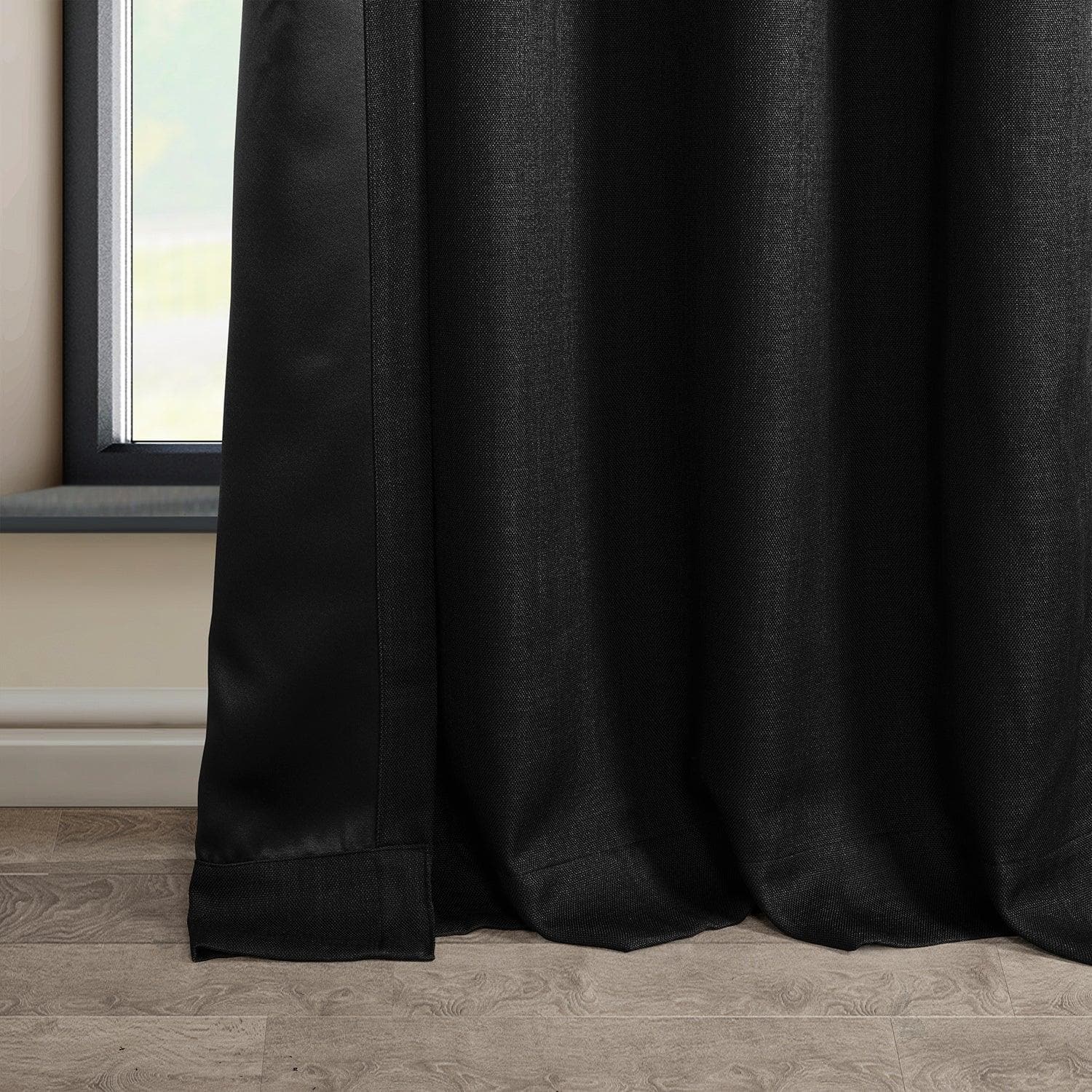 Essential Black Grommet Textured Faux Linen Room Darkening Curtain - HalfPriceDrapes.com
