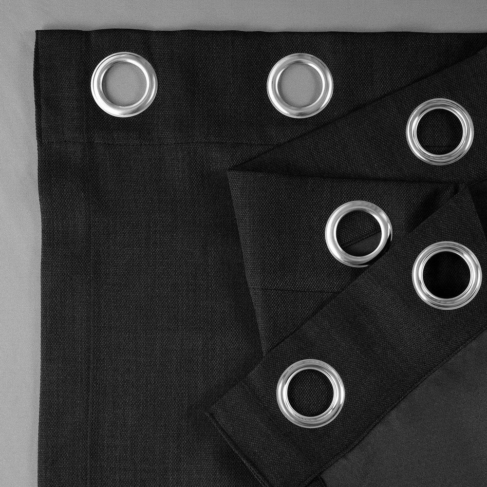 Essential Black Grommet Textured Faux Linen Room Darkening Curtain - HalfPriceDrapes.com