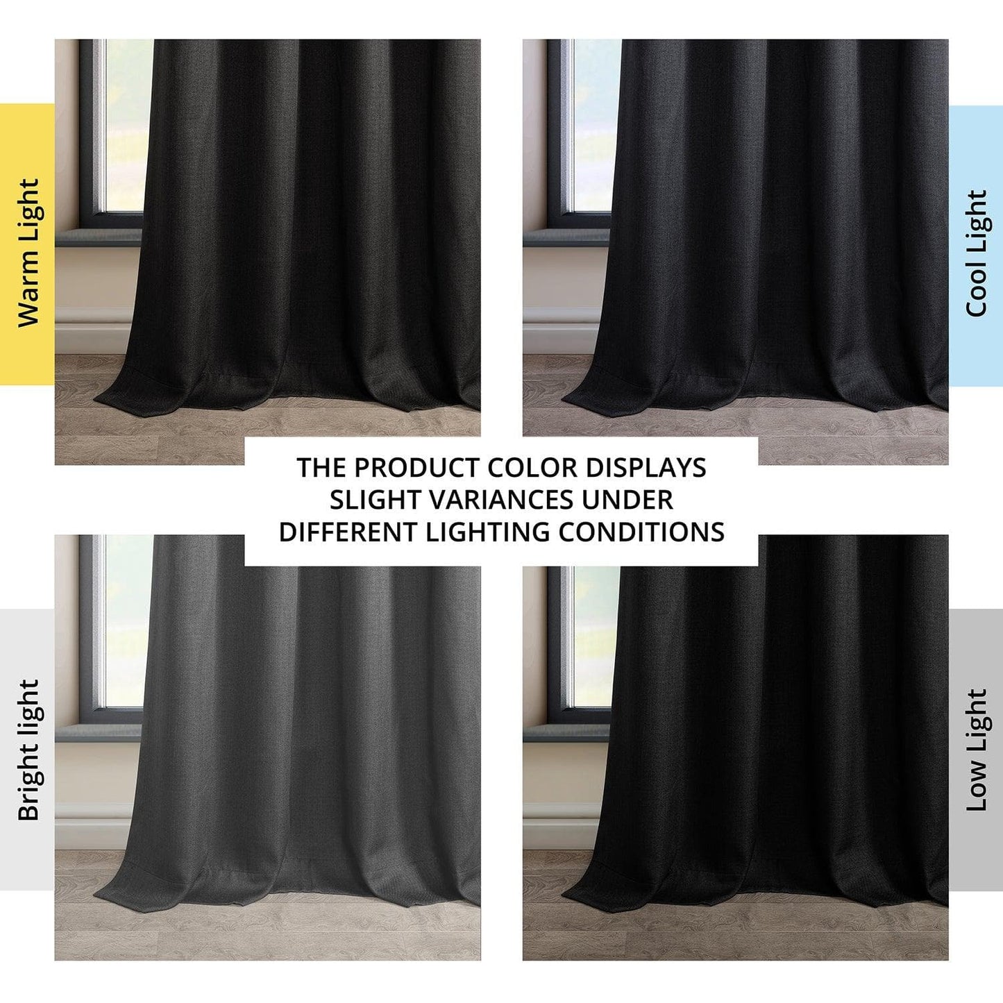 Essential Black Grommet Textured Faux Linen Room Darkening Curtain - HalfPriceDrapes.com
