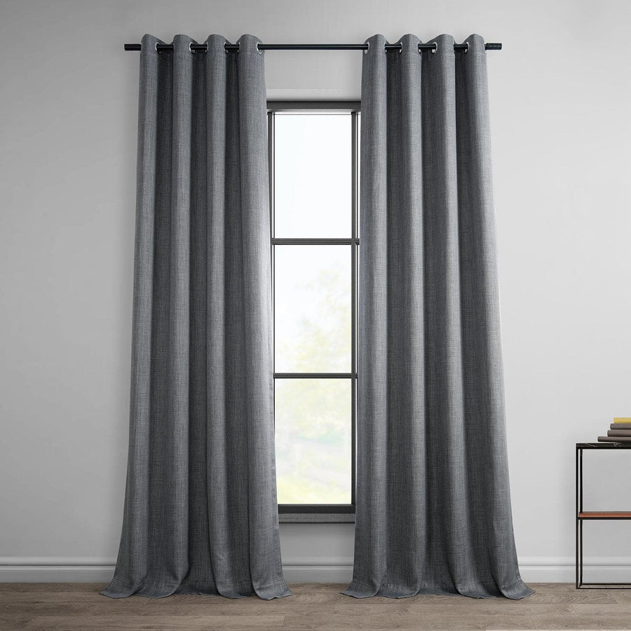 Dark Gravel Grommet Textured Faux Linen Room Darkening Curtain - HalfPriceDrapes.com