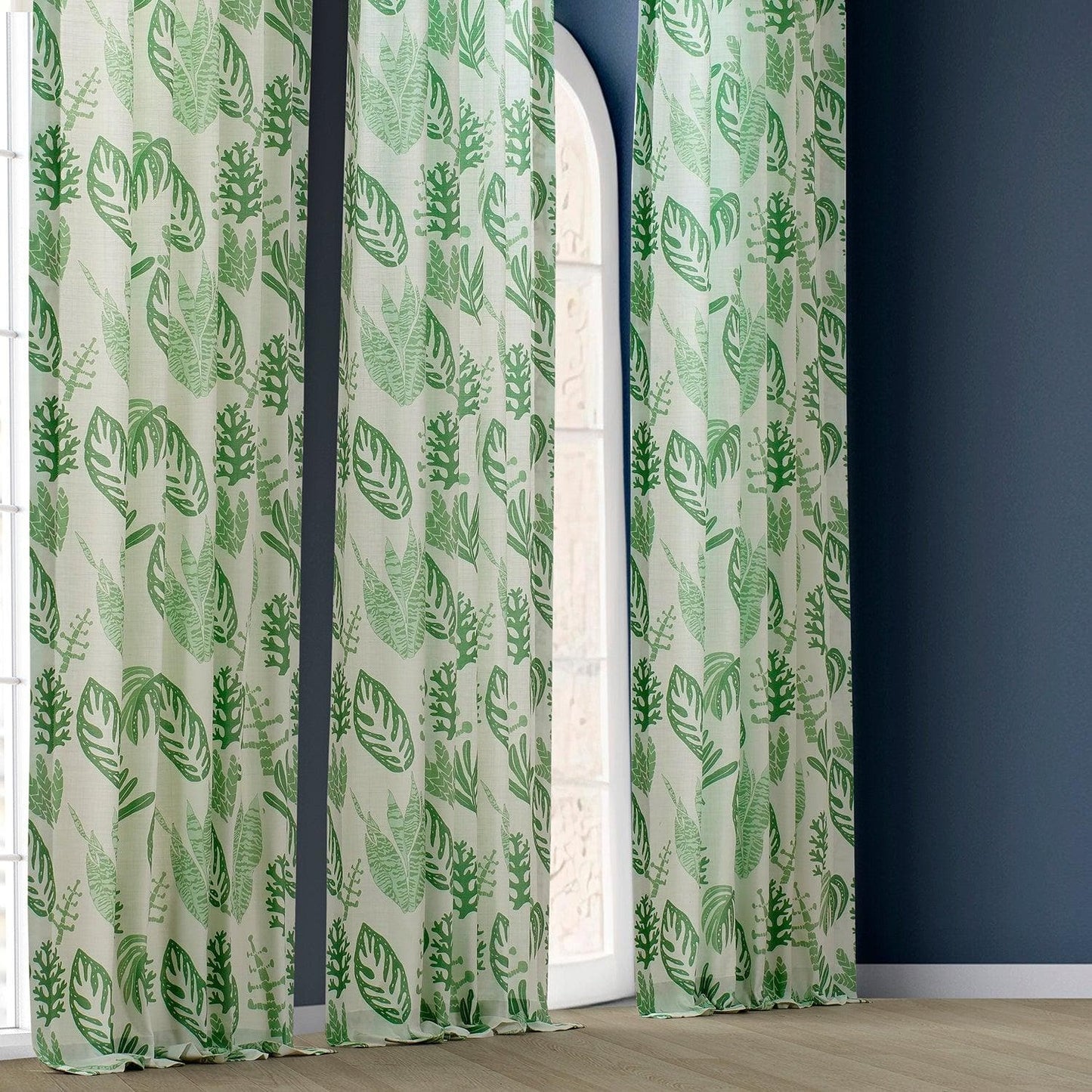 Palm Beach Green Textured Printed Cotton Room Darkening Curtain - HalfPriceDrapes.com
