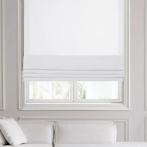 Dove White Italian Faux Linen Roman Shade