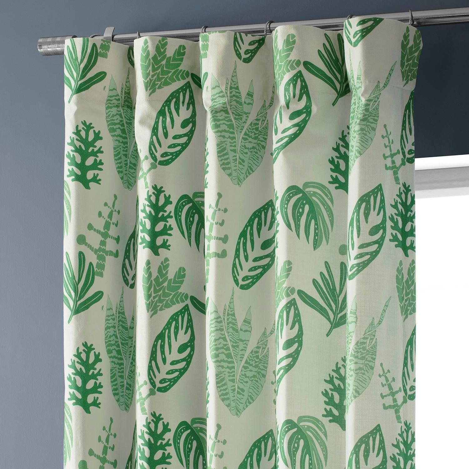 Palm Beach Green Textured Printed Cotton Room Darkening Curtain - HalfPriceDrapes.com