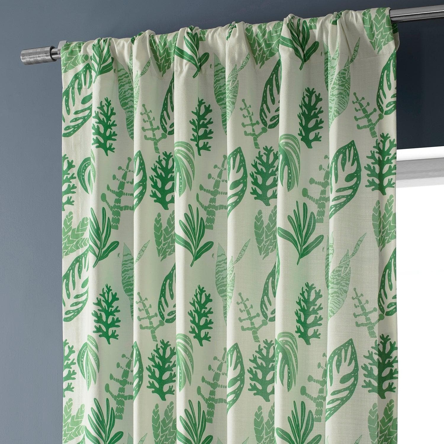 Palm Beach Green Textured Printed Cotton Room Darkening Curtain - HalfPriceDrapes.com