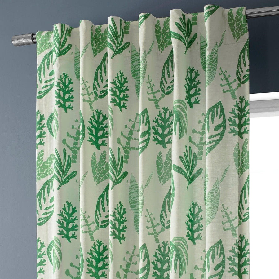 Palm Beach Green Textured Printed Cotton Room Darkening Curtain - HalfPriceDrapes.com