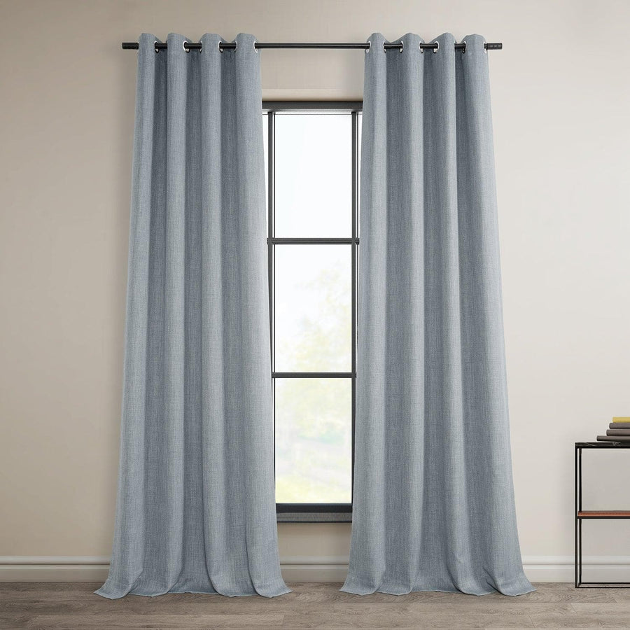 Heather Grey Grommet Textured Faux Linen Room Darkening Curtain - HalfPriceDrapes.com