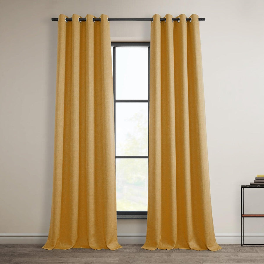 Dandelion Gold Grommet Textured Faux Linen Room Darkening Curtain - HalfPriceDrapes.com
