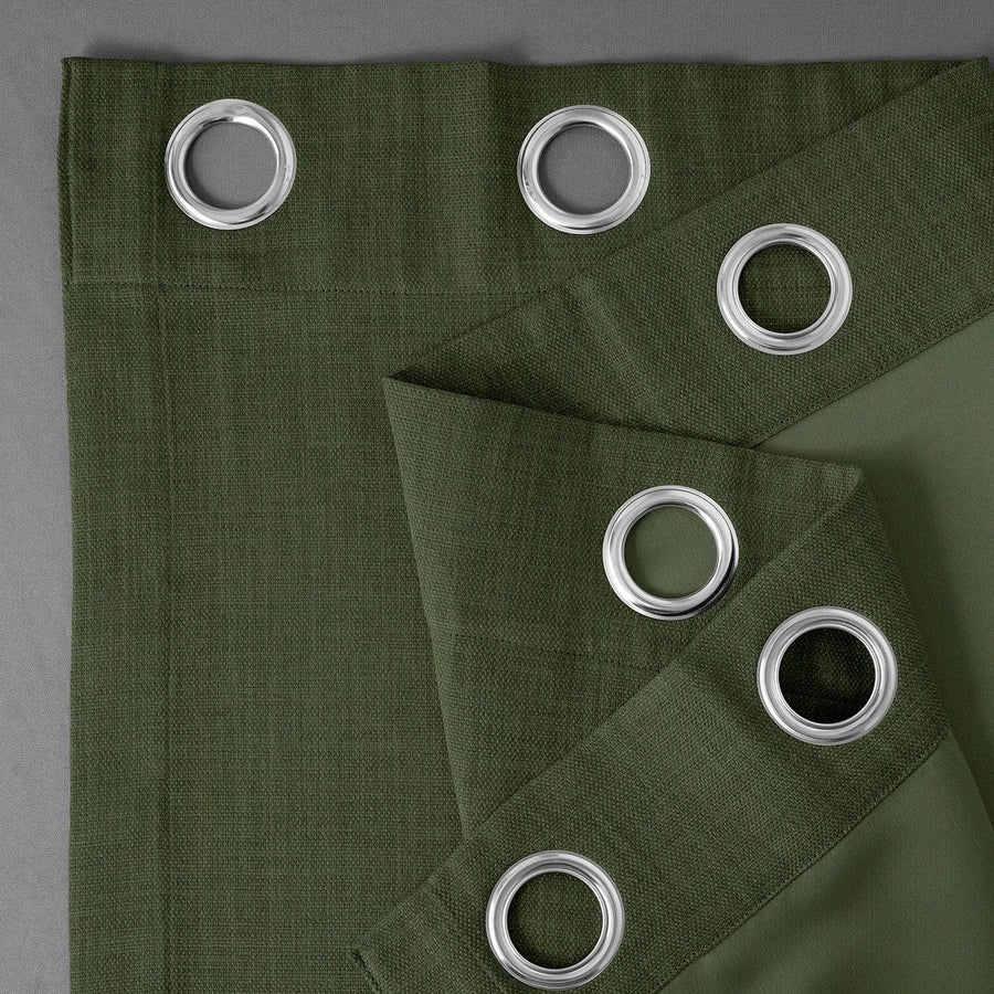 Tuscany Green Grommet Textured Faux Linen Room Darkening Curtain - HalfPriceDrapes.com