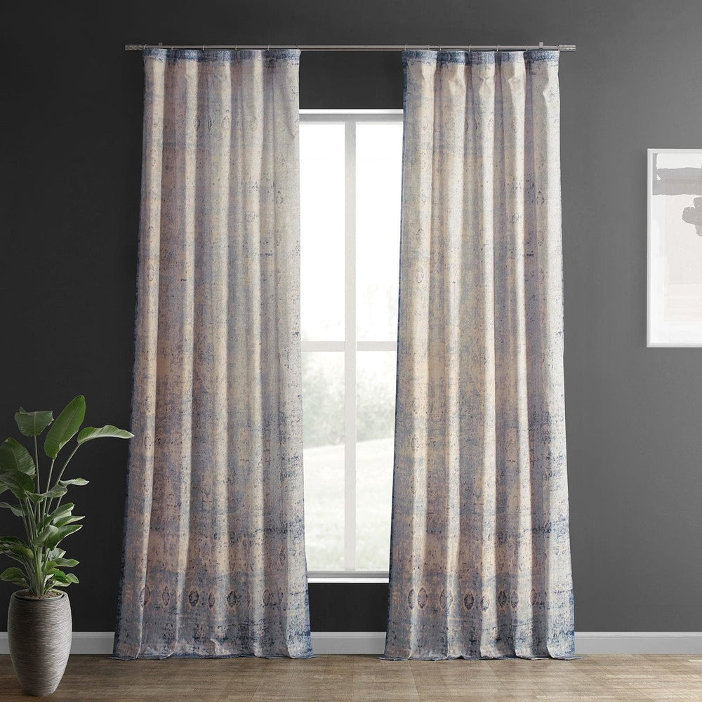 Beach Greige Textured Printed Cotton Room Darkening Curtain - HalfPriceDrapes.com