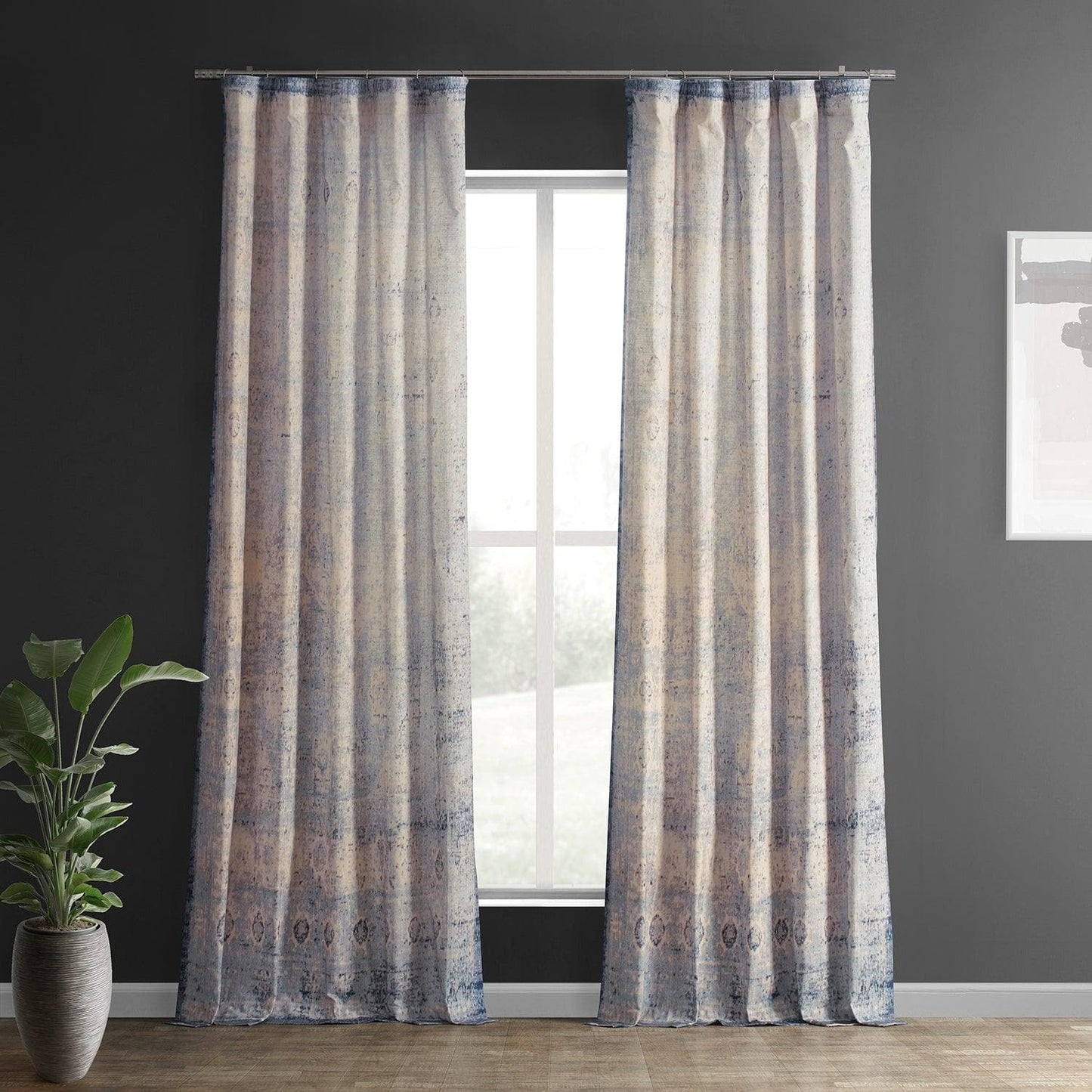 Beach Greige Textured Printed Cotton Room Darkening Curtain - HalfPriceDrapes.com