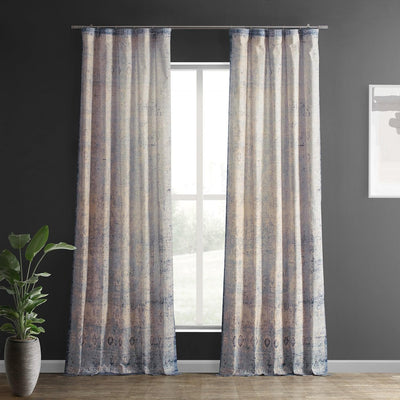 Beach Greige Abstract Textured Printed Cotton Curtain